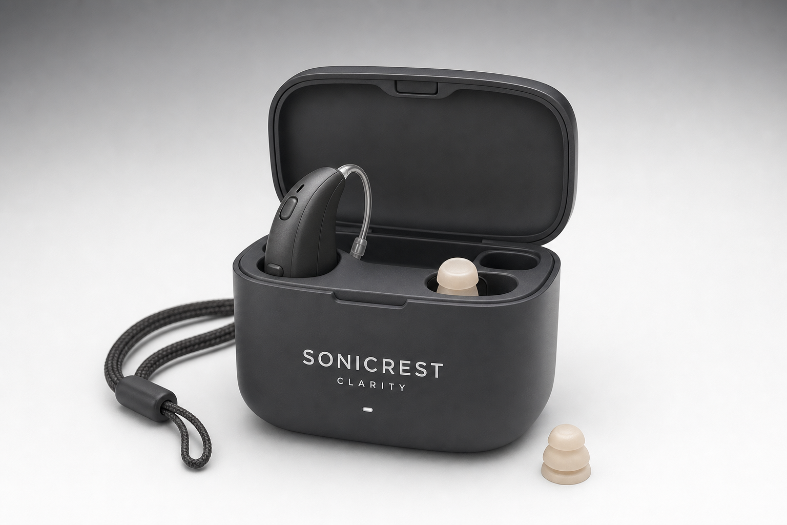 SonicRest Clarity Pod charging case and ear tips